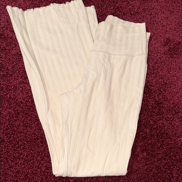aerie Pants - aerie Cream Ribbed High-Waist Wide-Leg Leggings